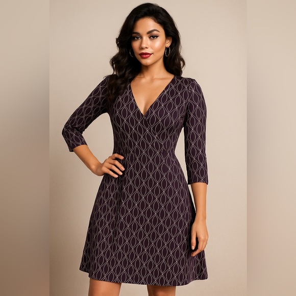 Boden Purple Geometric Long Sleeve Dress - Picture 1 of 5